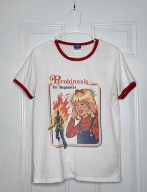 Pyrokinesis For Beginners Tshirt - White & Red Ringer Tee - Adult Small